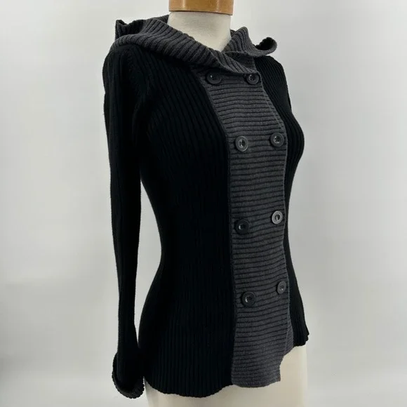 Y2K Goth Calvin Klein Ribbed Knit Hoodie Jacket Cyber Punk Sweater S - Picture 3 of 14